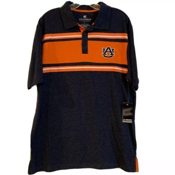 New Auburn Tigers AU Polo Golf Shirt Coaches Striped Size L NCAA Colosseum - Picture 1 of 8